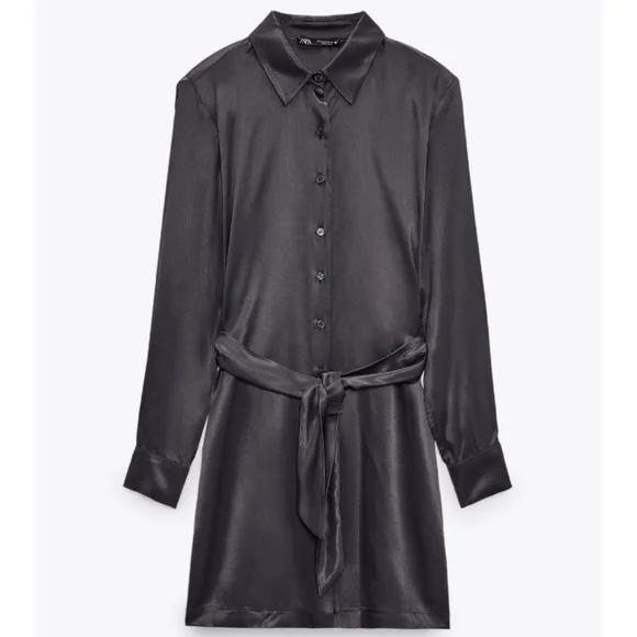 ★ZARA★ BELTED SATIN DRESS ZARA Blue Belted Satin Effect Dress Medium NWT 8342/427 | eBay